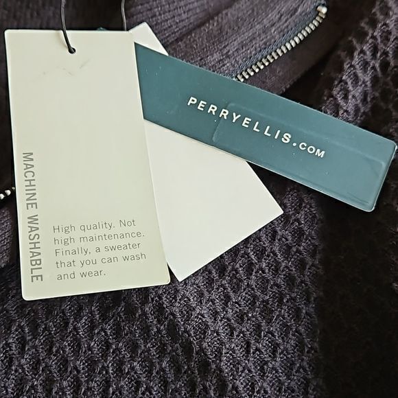Perry Ellis Black Waffle Knit Long Sleeve Pullover 1/4 Zip Sweater Sz M New - Picture 11 of 14